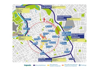 Centre-ville : aires piétonnes, parkings