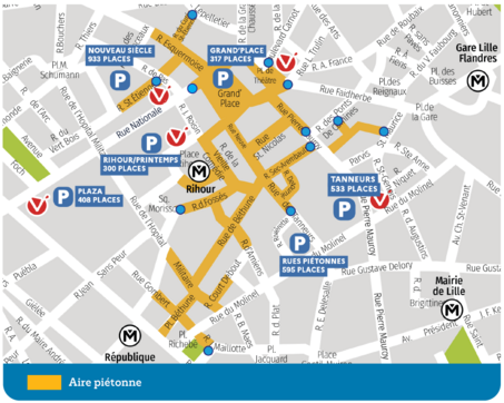 Parkings payants autour de l'aire piétonne, Lille-Centre